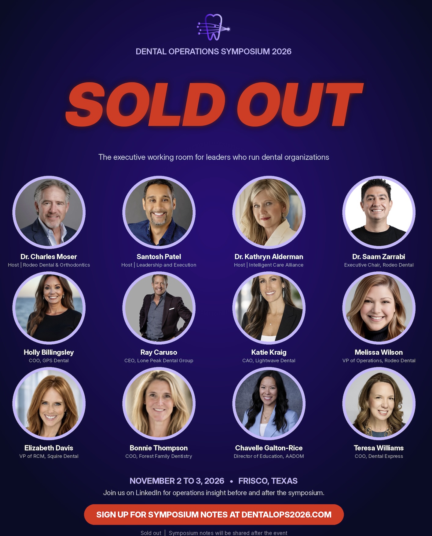 Sold out: Dental Operations Symposium 2026 speaker lineup, November 2 to 3, Frisco, Texas